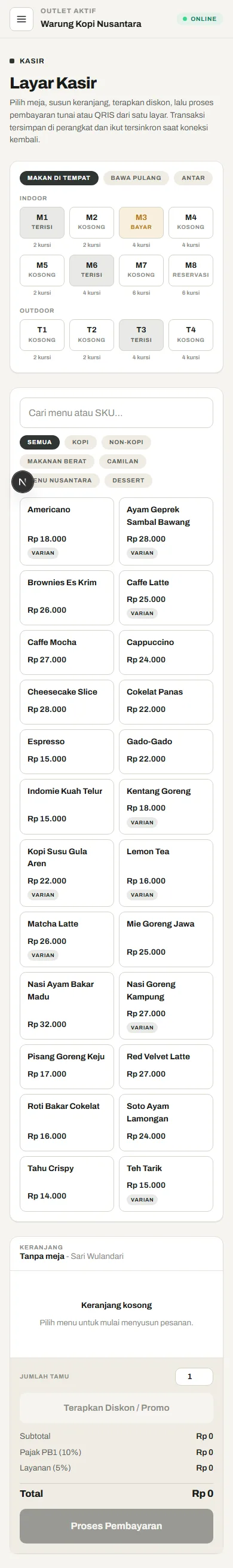 Tampilan aplikasi kasir Kasirnesia di layar HP Android