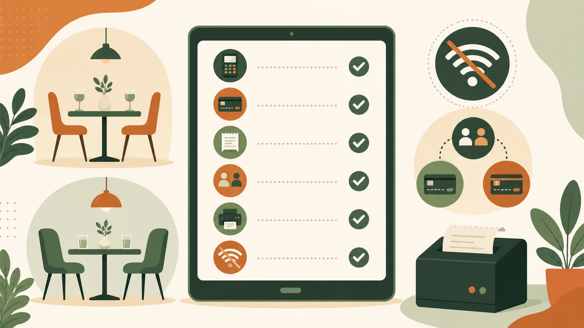 Checklist uji POS restoran dengan meja dan koneksi offline