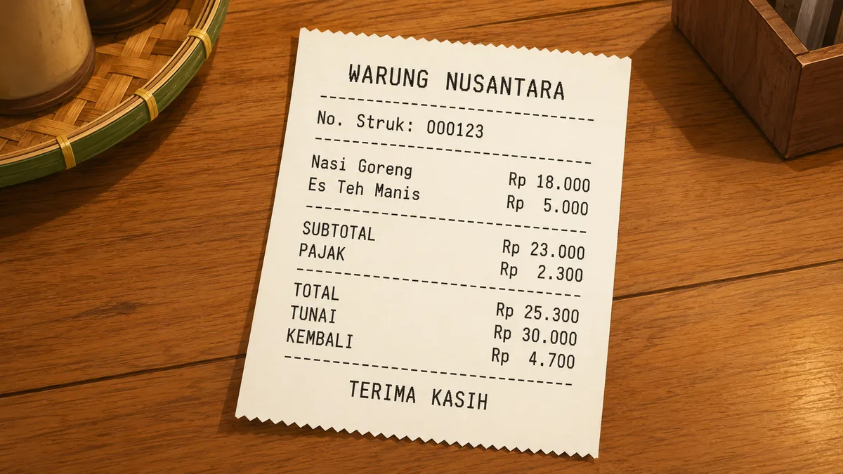 Ilustrasi struk kasir sebagai hasil cetak printer thermal